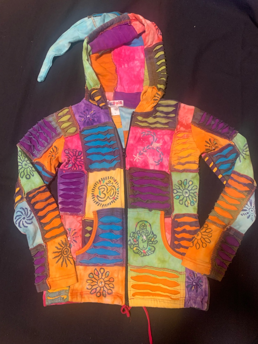 Multicolor Patchwork Hooded Zip Sweatshirt - Colorful